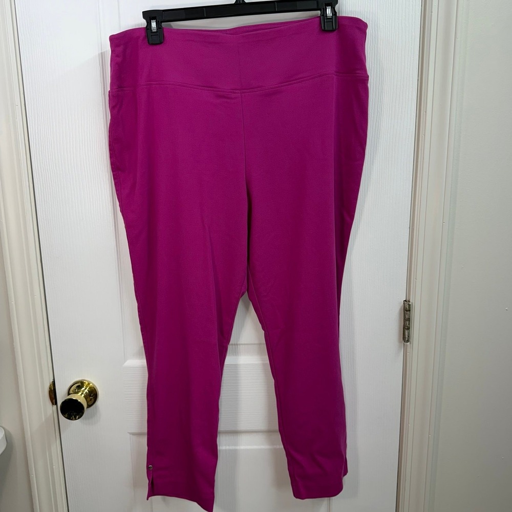 JM Collection pink pull on tummy control stretch knit split hem pants casual XXL